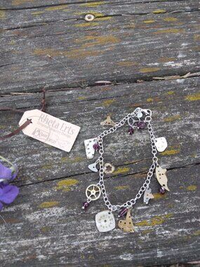 Vintage Sterling Steampunk Watch Parts Garnet Charm Bracelet